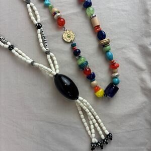 2 Chico’s Necklaces - Chunky Artsy Boho Statement Tribal Beaded Bright Colorful